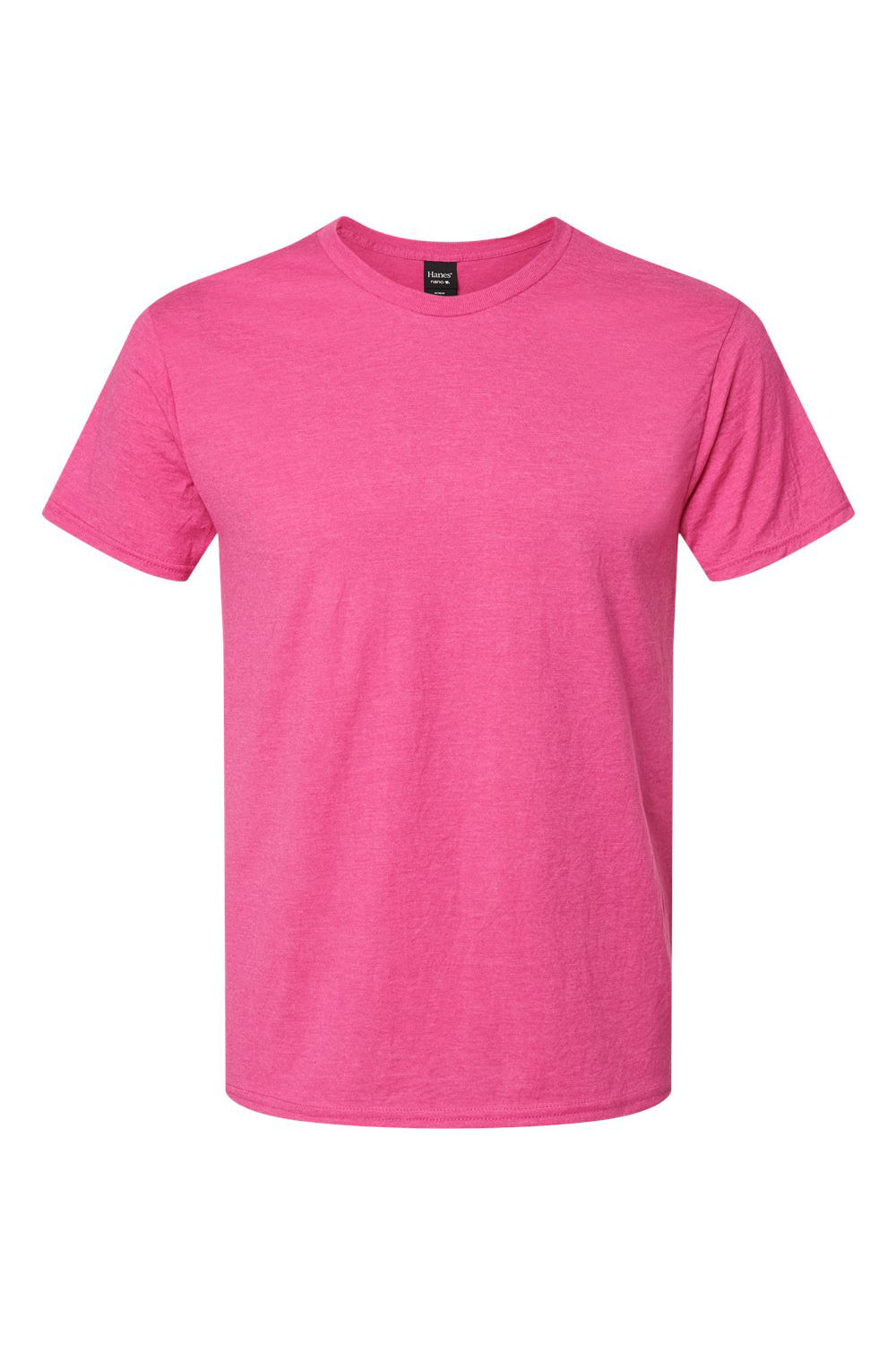 Hanes 4980 Mens Nano-T Short Sleeve Crewneck T-Shirt Heather Wow Pink Flat Front