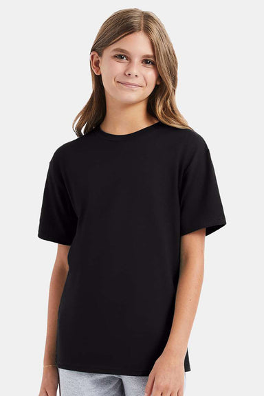 Hanes 498Y Youth Nano-T Short Sleeve Crewneck T-Shirt Black Model Front