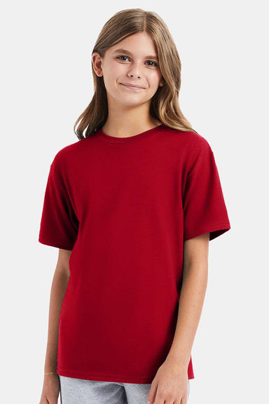 Hanes 498Y Youth Nano-T Short Sleeve Crewneck T-Shirt Deep Red Model Front