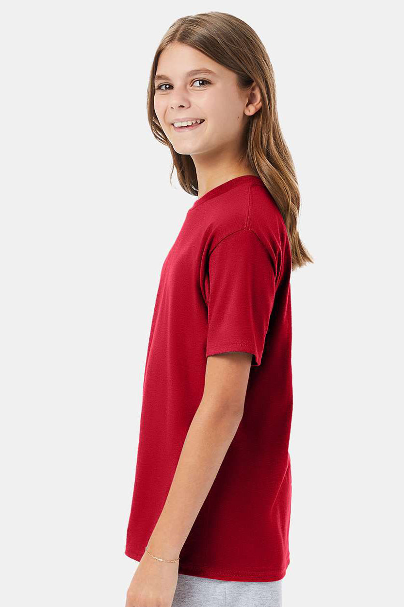 Hanes 498Y Youth Nano-T Short Sleeve Crewneck T-Shirt Deep Red Model Side