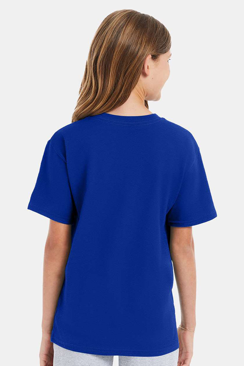 Hanes 498Y Youth Nano-T Short Sleeve Crewneck T-Shirt Deep Royal Blue Model Back