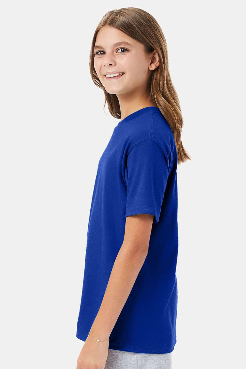 Hanes 498Y Youth Nano-T Short Sleeve Crewneck T-Shirt Deep Royal Blue Model Side