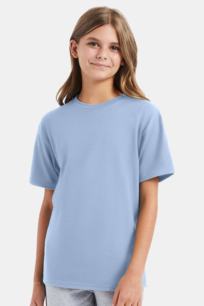 Hanes 498Y Youth Nano-T Short Sleeve Crewneck T-Shirt Light Blue Model Front