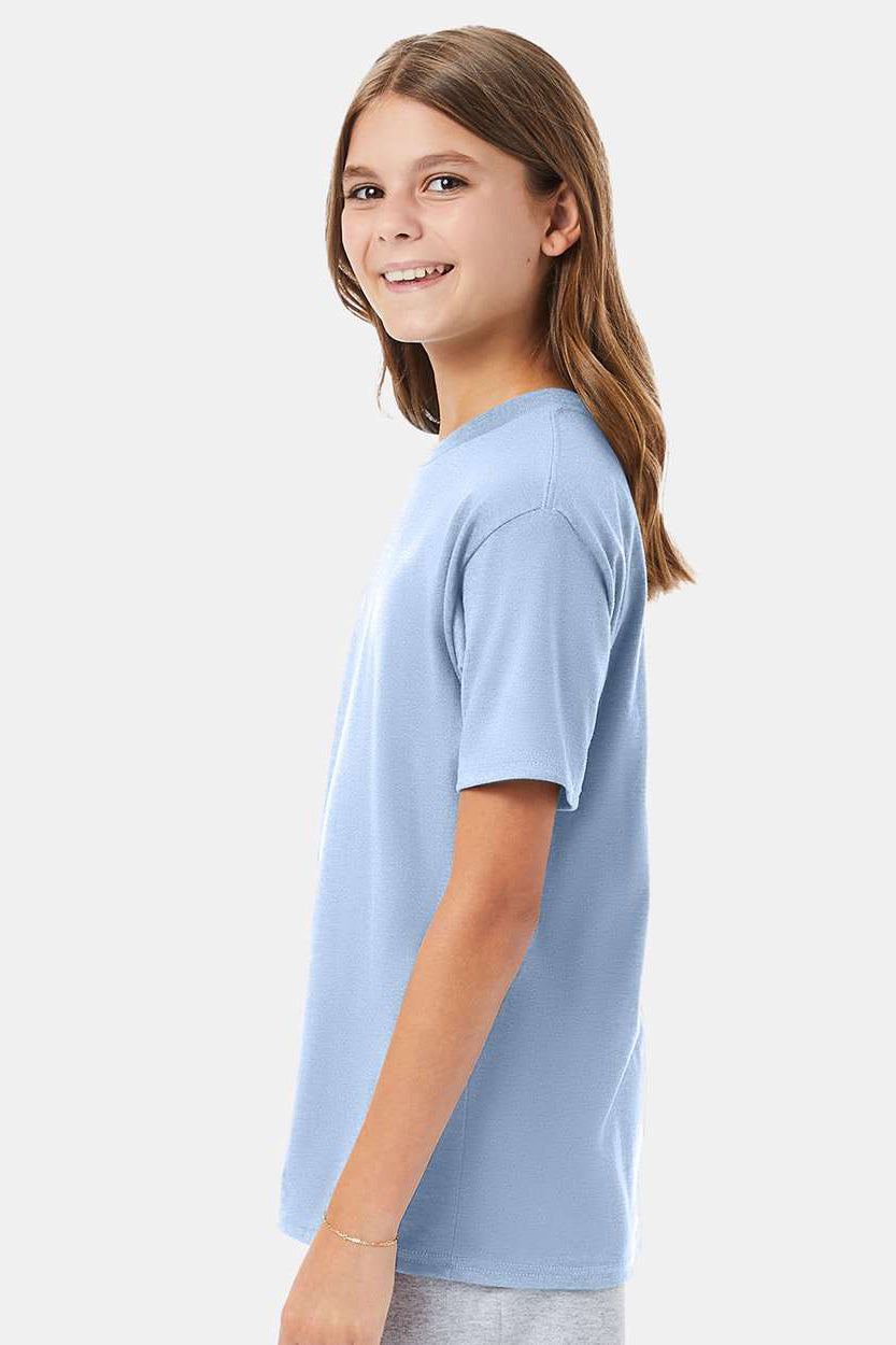 Hanes 498Y Youth Nano-T Short Sleeve Crewneck T-Shirt Light Blue Model Side