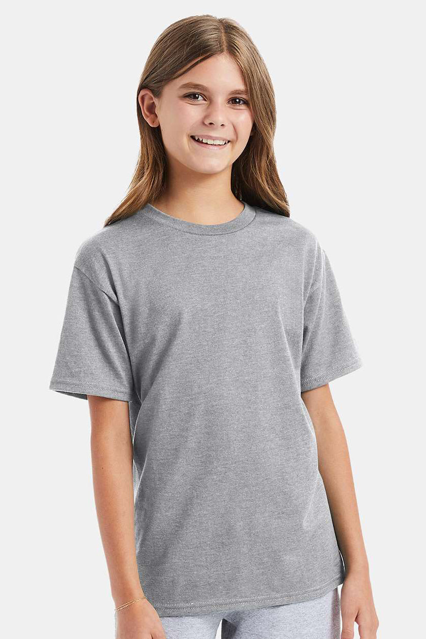 Hanes 498Y Youth Nano-T Short Sleeve Crewneck T-Shirt Light Steel Grey Model Front