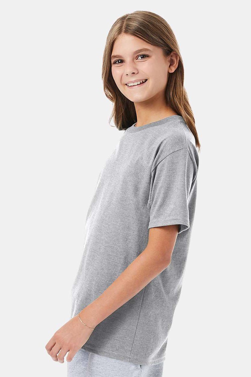 Hanes 498Y Youth Nano-T Short Sleeve Crewneck T-Shirt Light Steel Grey Model Side