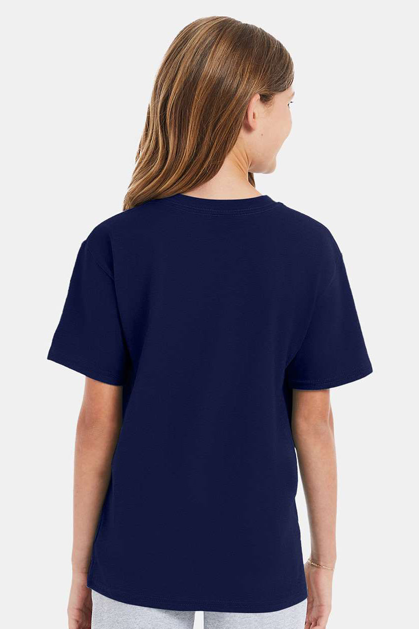 Hanes 498Y Youth Nano-T Short Sleeve Crewneck T-Shirt Navy Blue Model Back