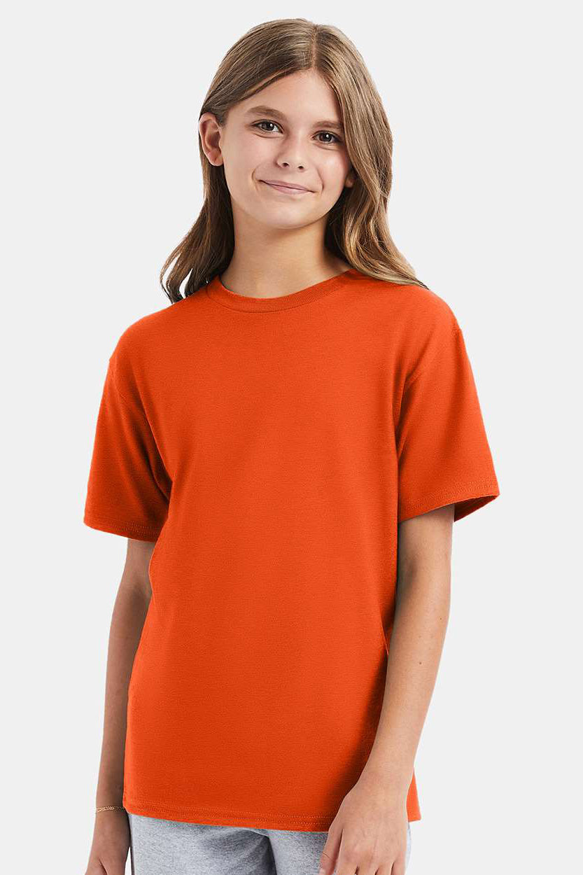 Hanes 498Y Youth Nano-T Short Sleeve Crewneck T-Shirt Orange Model Front