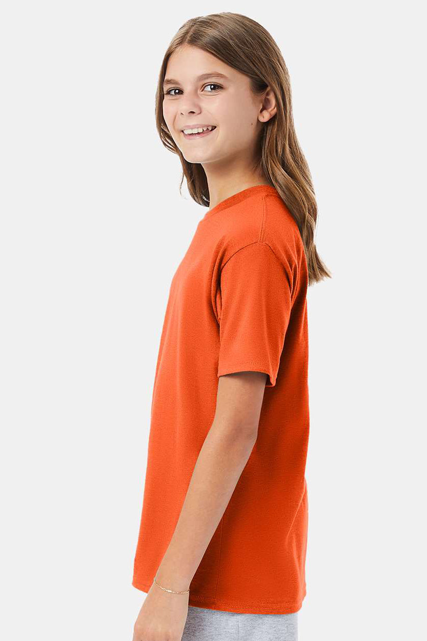 Hanes 498Y Youth Nano-T Short Sleeve Crewneck T-Shirt Orange Model Side