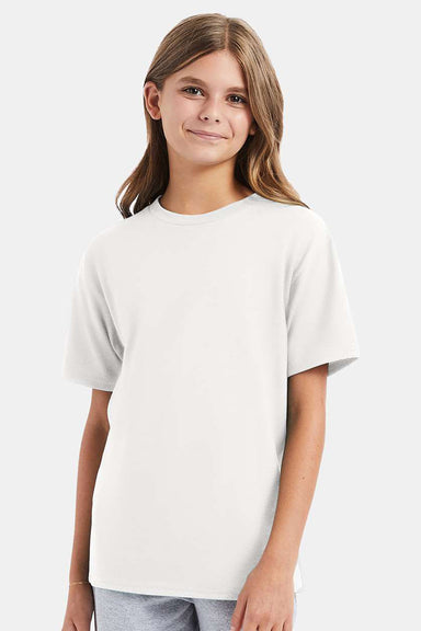 Hanes 498Y Youth Nano-T Short Sleeve Crewneck T-Shirt White Model Front