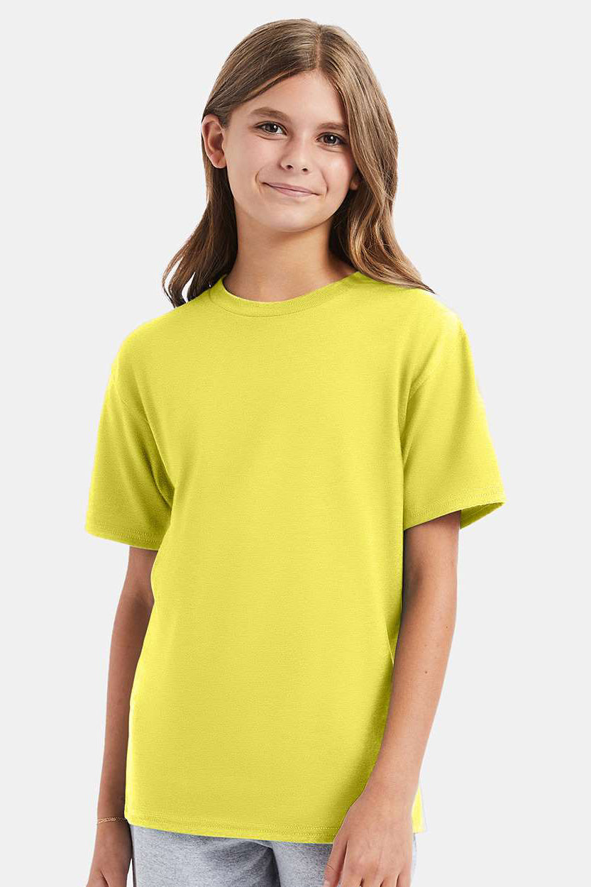 Hanes 498Y Youth Nano-T Short Sleeve Crewneck T-Shirt Yellow Model Front