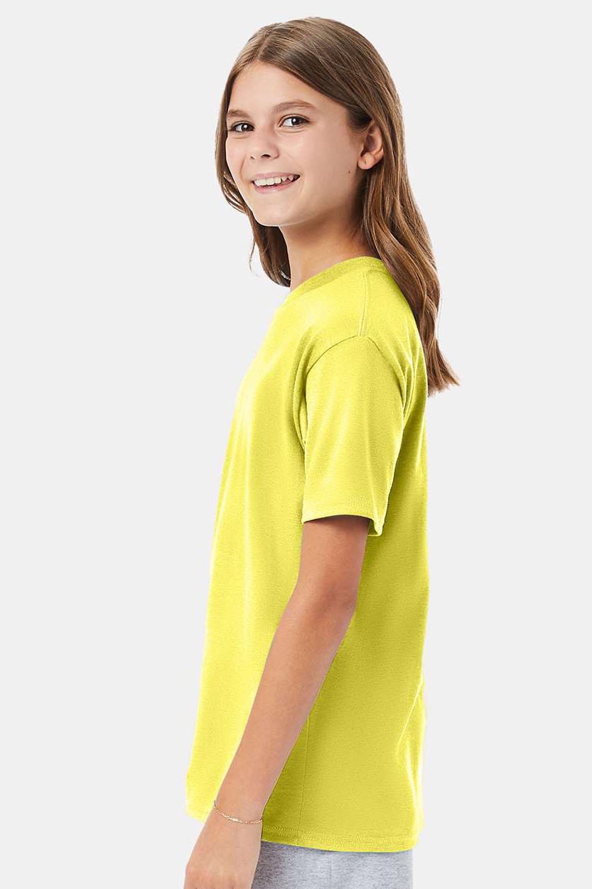 Hanes 498Y Youth Nano-T Short Sleeve Crewneck T-Shirt Yellow Model Side