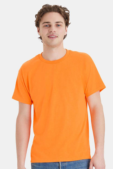 Hanes 5170 Mens EcoSmart Short Sleeve Crewneck T-Shirt Safety Orange Model Front