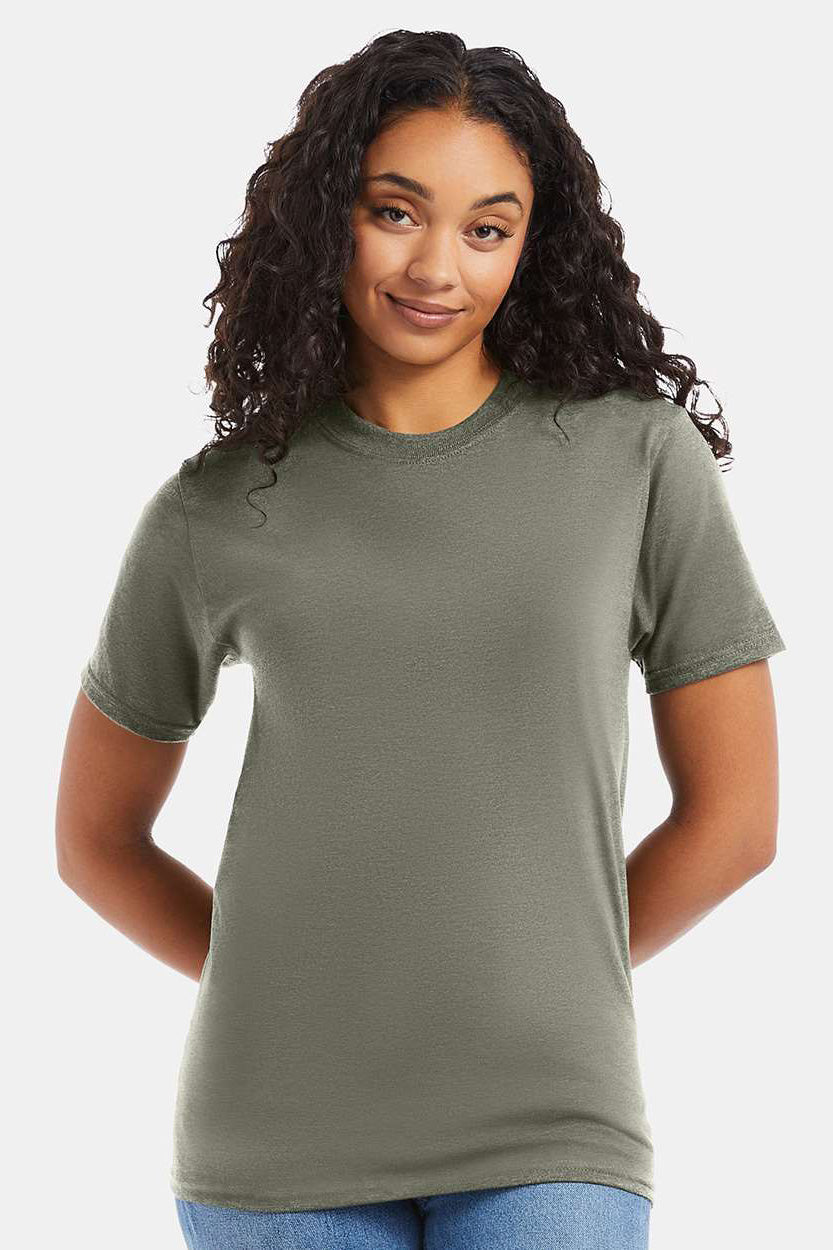 Hanes 5180/518T Mens Beefy-T Short Sleeve Crewneck T-Shirt Fatigue Green Model Front