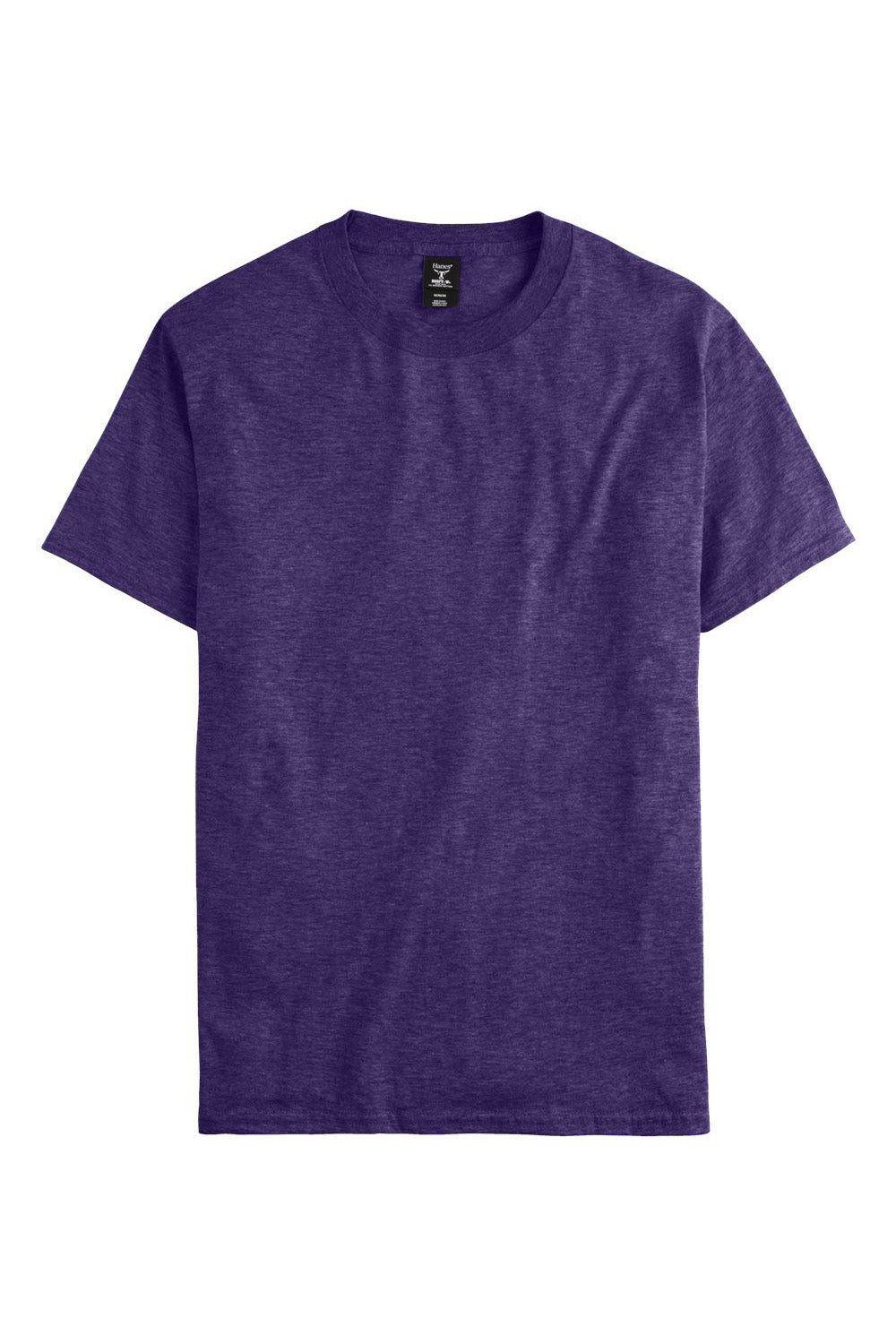 Hanes 5180/518T Mens Beefy-T Short Sleeve Crewneck T-Shirt Heather Grape Smash Purple Flat Front