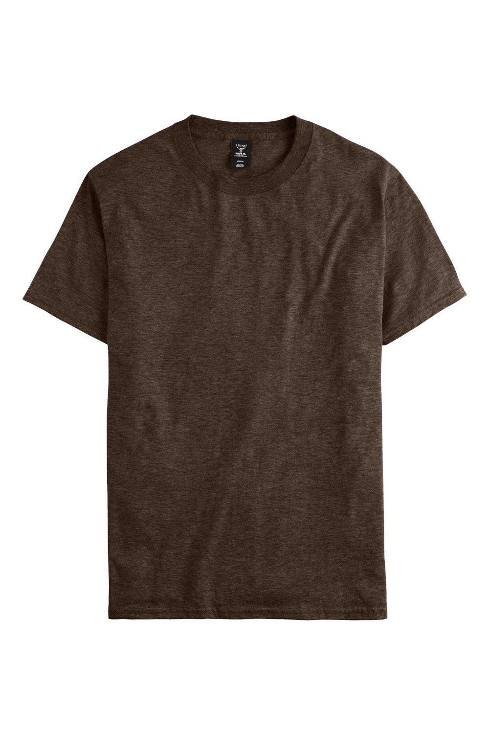 Hanes 5180/518T Mens Beefy-T Short Sleeve Crewneck T-Shirt Heather Brown Flat Front