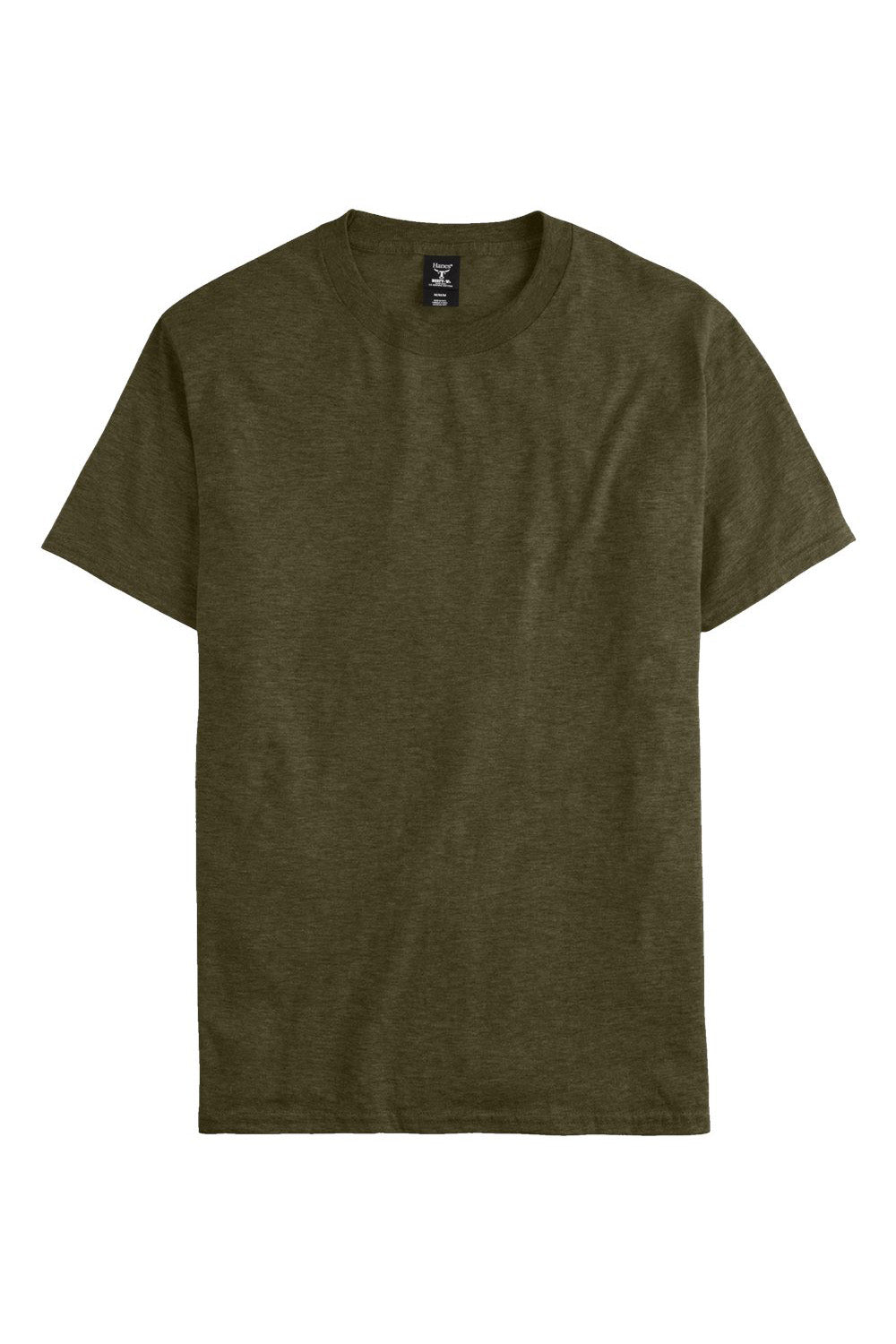 Hanes 5180/518T Mens Beefy-T Short Sleeve Crewneck T-Shirt Heather Military Green Flat Front