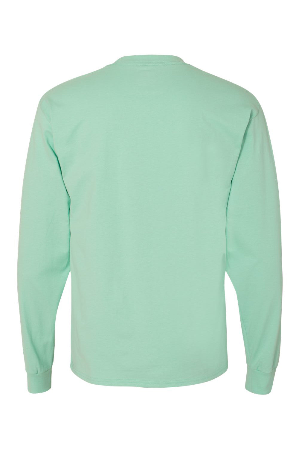 Hanes 5186 Mens Beefy-T Long Sleeve Crewneck T-Shirt Clean Mint Green Flat Back