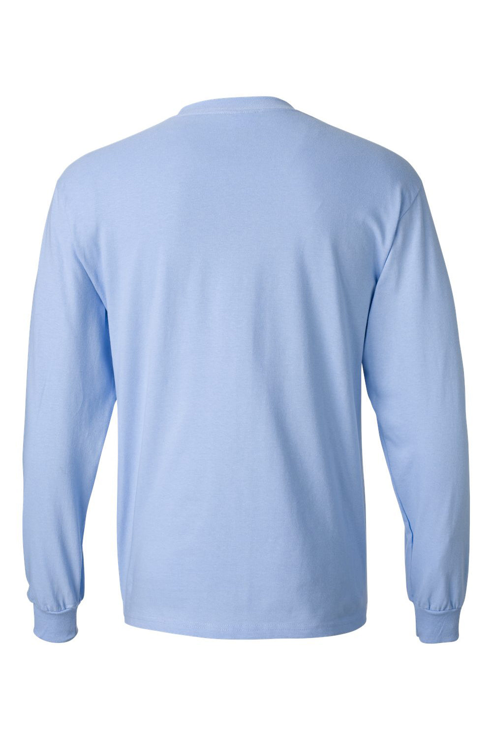 Hanes 5186 Mens Beefy-T Long Sleeve Crewneck T-Shirt Light Blue Flat Back