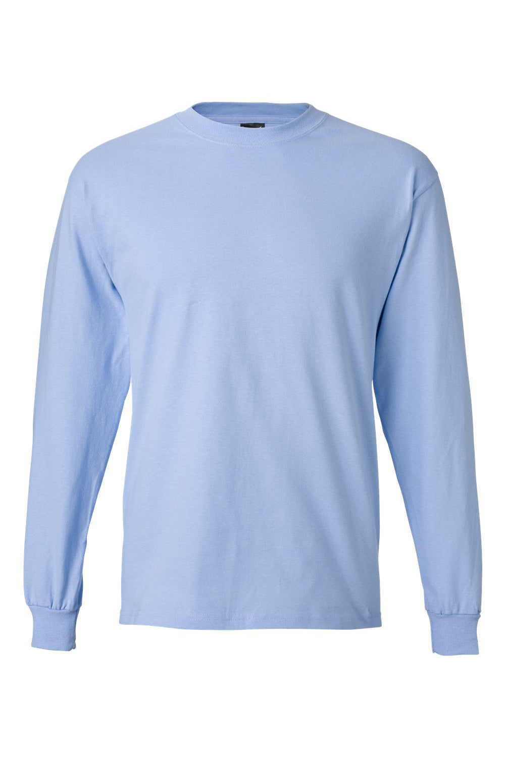 Hanes 5186 Mens Beefy-T Long Sleeve Crewneck T-Shirt Light Blue Flat Front