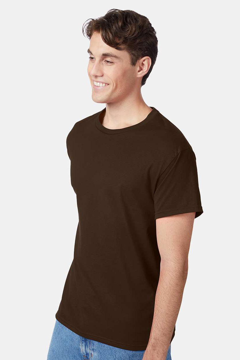 Hanes 5250/5250T Mens ComfortSoft Short Sleeve Crewneck T-Shirt Dark Chocolate Brown Model Side