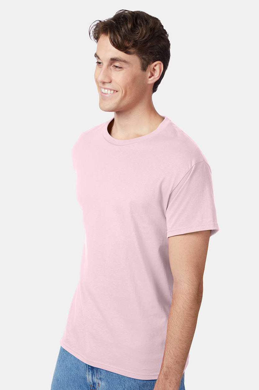 Hanes 5250/5250T Mens ComfortSoft Short Sleeve Crewneck T-Shirt Pale Pink Model Side