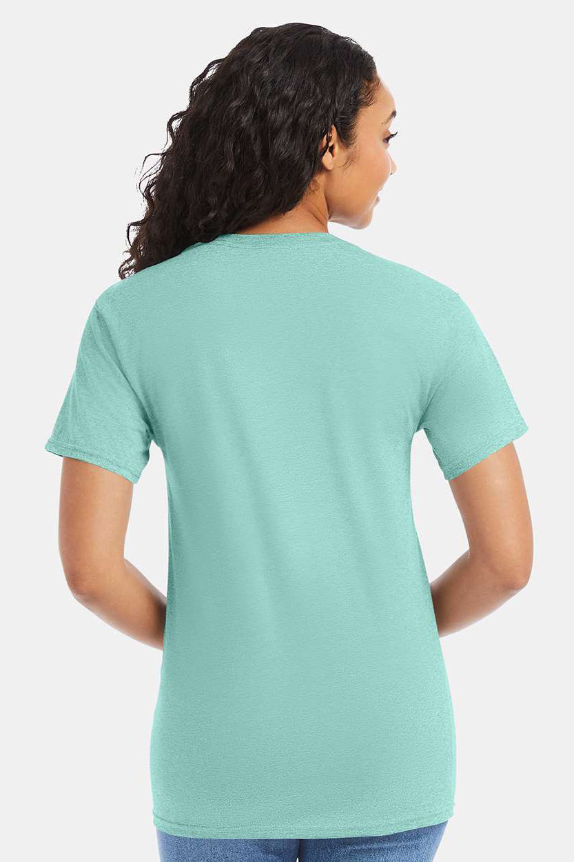 Hanes 5280 Mens ComfortSoft Short Sleeve Crewneck T-Shirt Clean Mint Blue Model Back