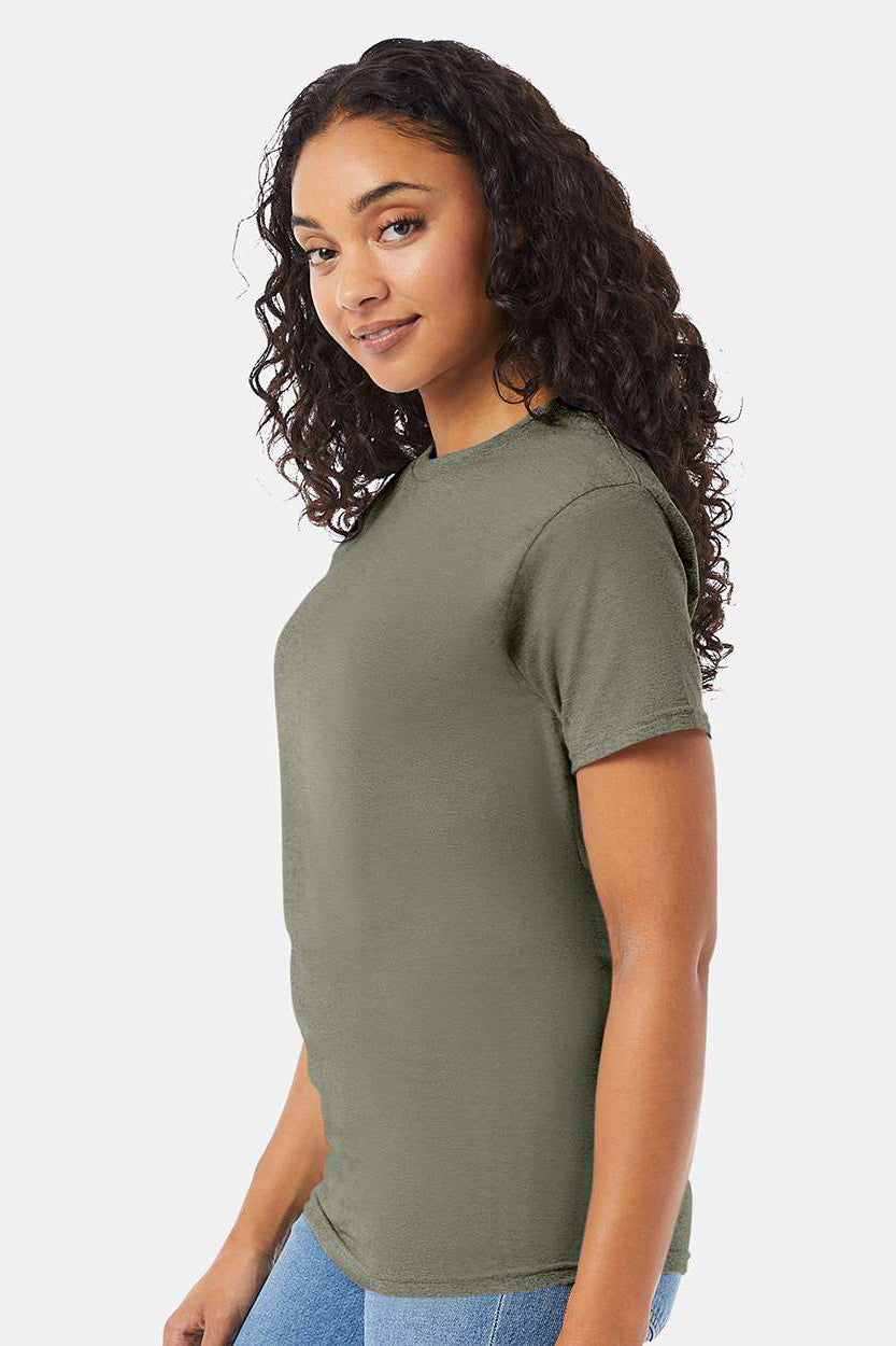 Hanes 5280 Mens ComfortSoft Short Sleeve Crewneck T-Shirt Fatigue Green Model Side