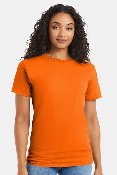 Hanes 5280 Mens ComfortSoft Short Sleeve Crewneck T-Shirt Safety Orange Model Front