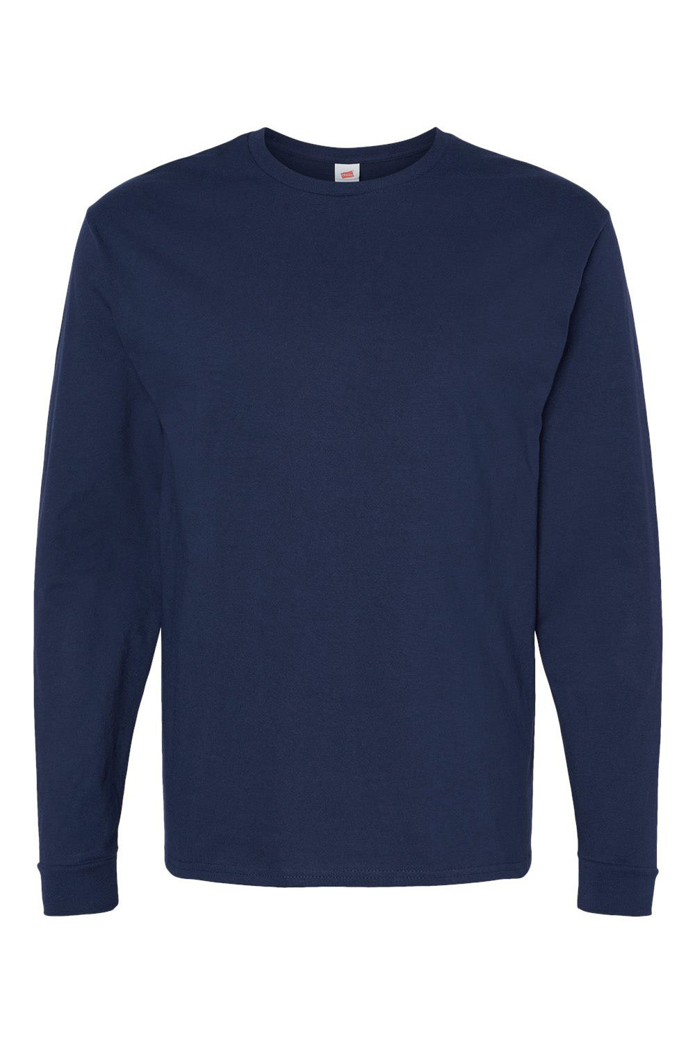 Hanes 5286 Mens ComfortSoft Long Sleeve Crewneck T-Shirt Athletic Navy Blue Flat Front