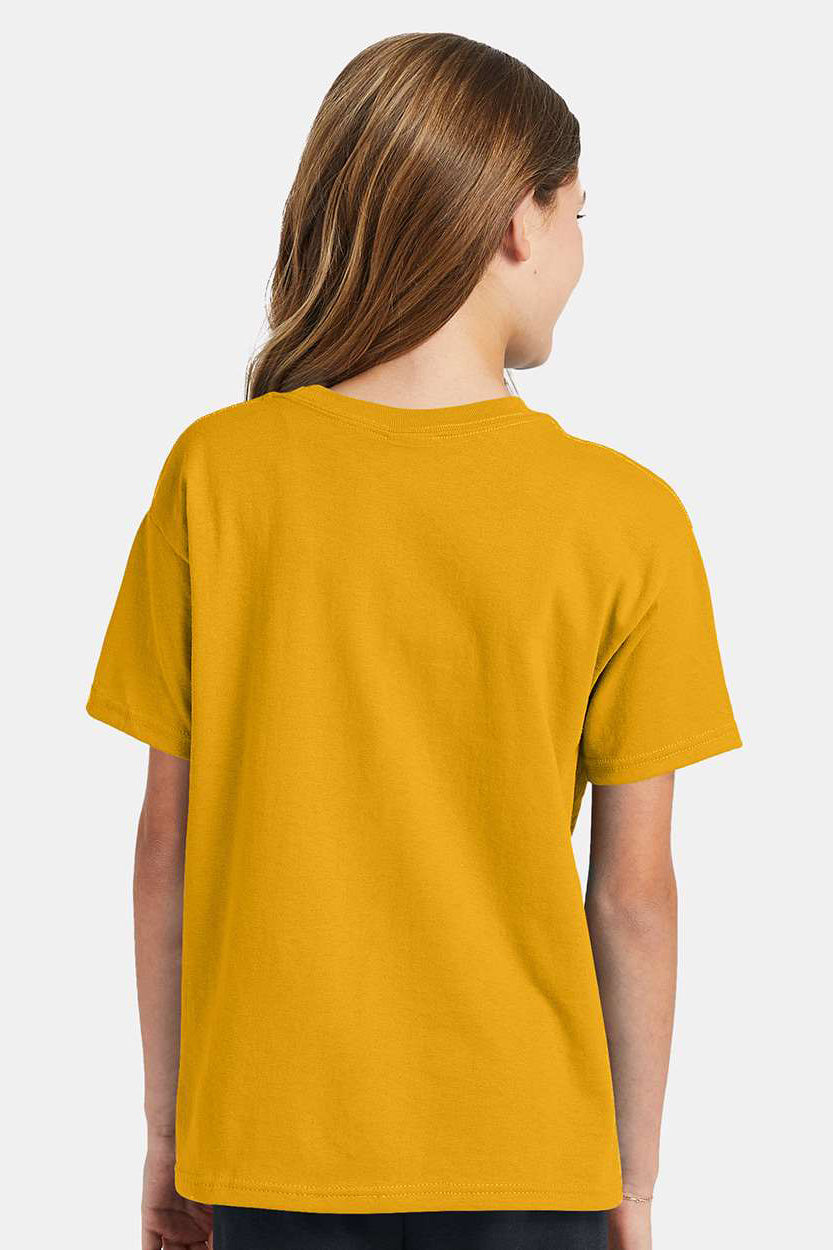 Hanes 5370 Youth EcoSmart Short Sleeve Crewneck T-Shirt Gold Model Back