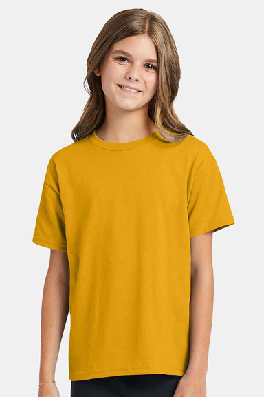 Hanes 5370 Youth EcoSmart Short Sleeve Crewneck T-Shirt Gold Model Front