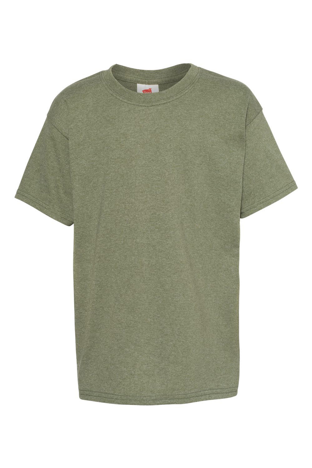 Hanes 5370 Youth EcoSmart Short Sleeve Crewneck T-Shirt Heather Green Flat Front