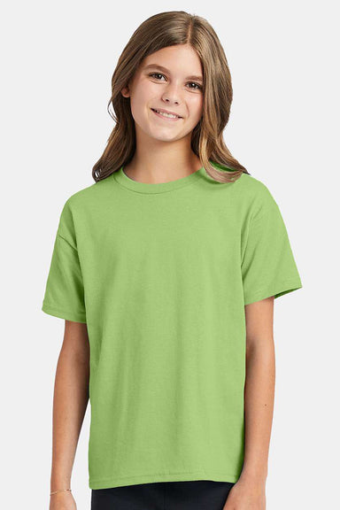 Hanes 5370 Youth EcoSmart Short Sleeve Crewneck T-Shirt Lime Green Model Front