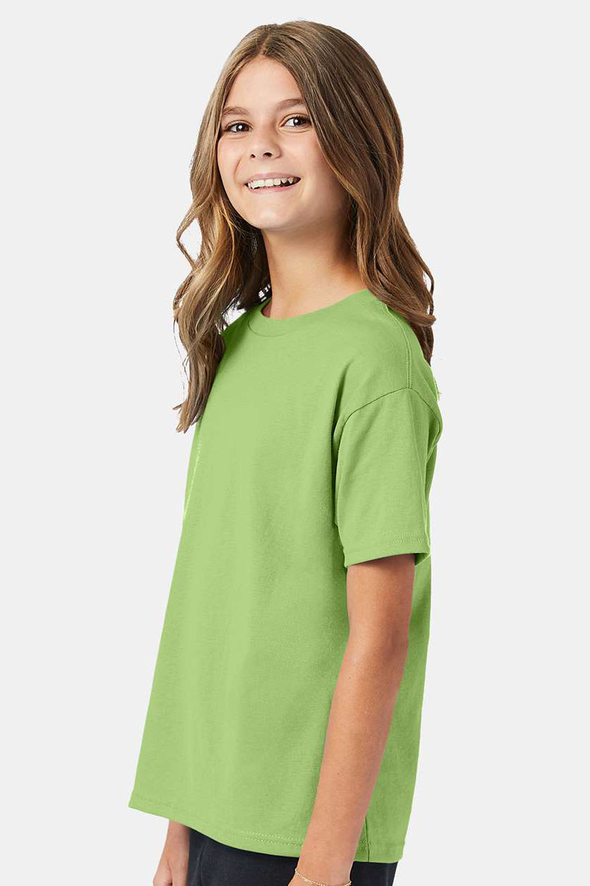 Hanes 5370 Youth EcoSmart Short Sleeve Crewneck T-Shirt Lime Green Model Side