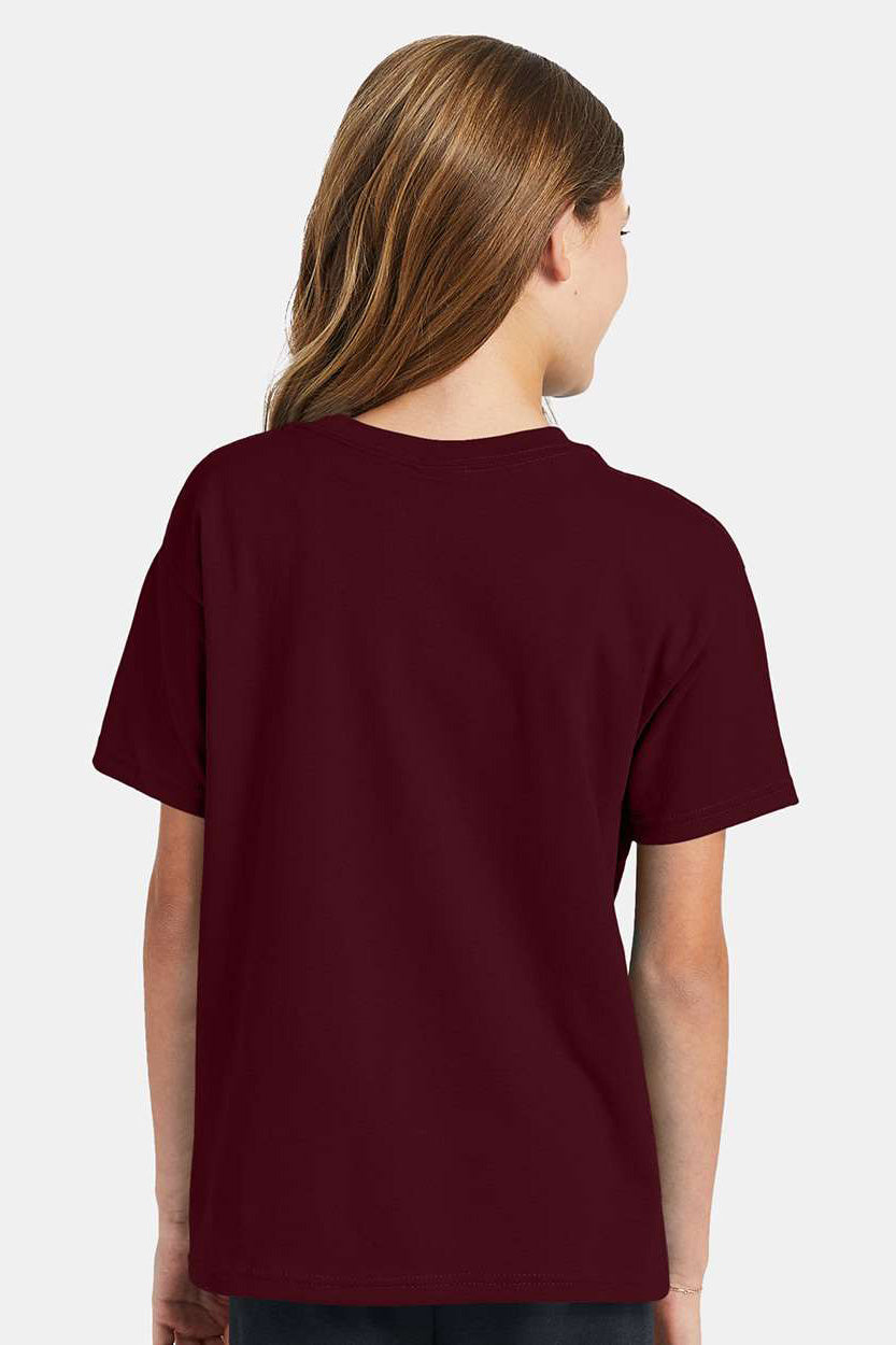 Hanes 5370 Youth EcoSmart Short Sleeve Crewneck T-Shirt Maroon Model Back