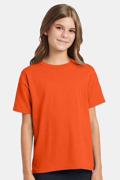 Hanes 5370 Youth EcoSmart Short Sleeve Crewneck T-Shirt Orange Model Front