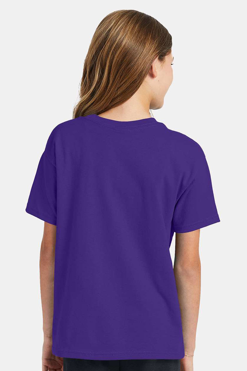 Hanes 5370 Youth EcoSmart Short Sleeve Crewneck T-Shirt Purple Model Back