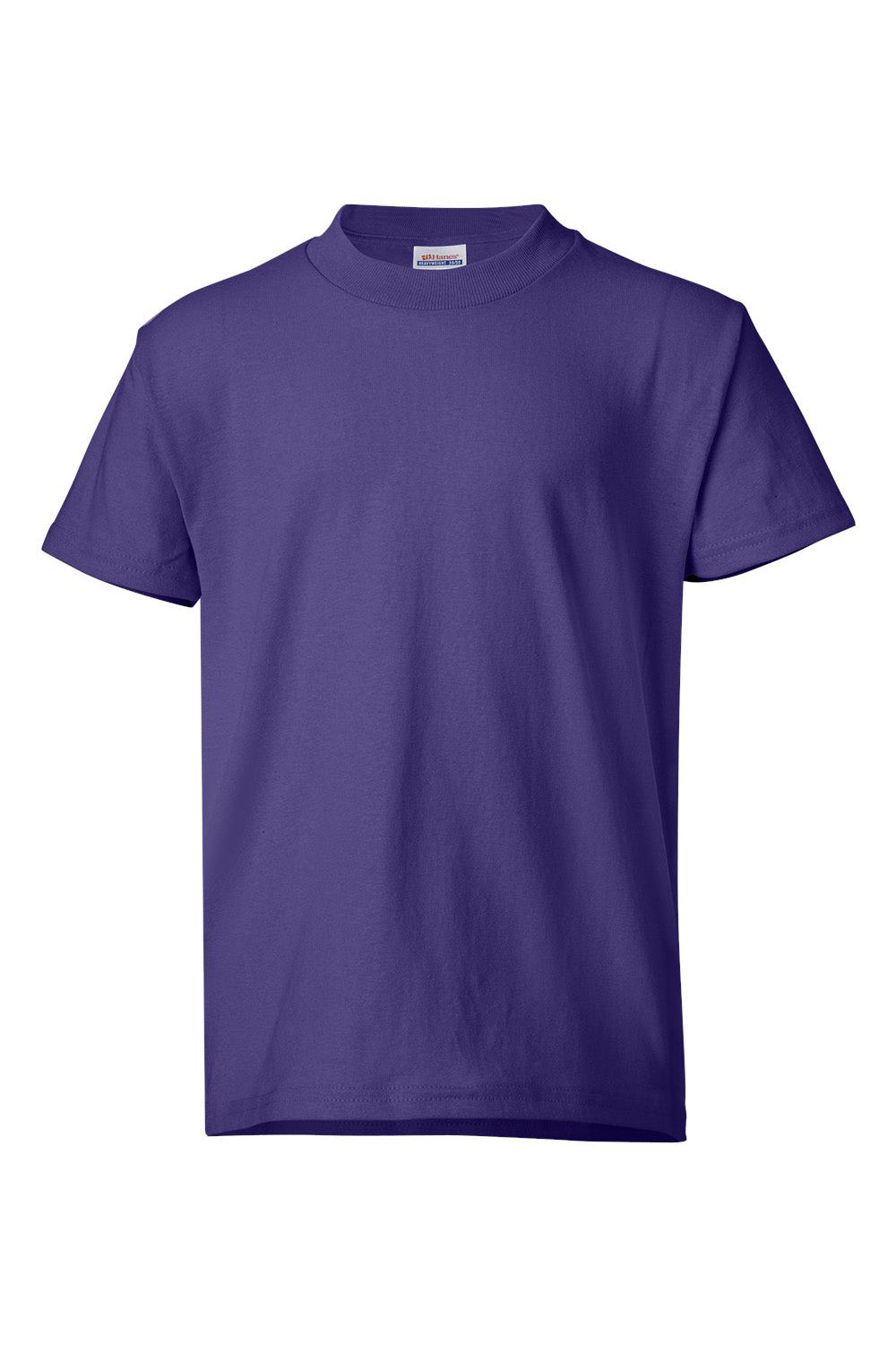 Hanes 5370 Youth EcoSmart Short Sleeve Crewneck T-Shirt Purple Flat Front