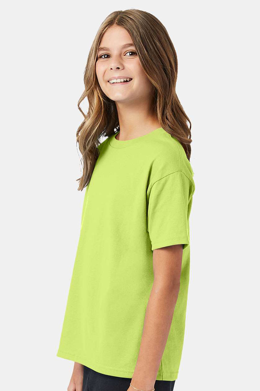 Hanes 5370 Youth EcoSmart Short Sleeve Crewneck T-Shirt Safety Green Model Side