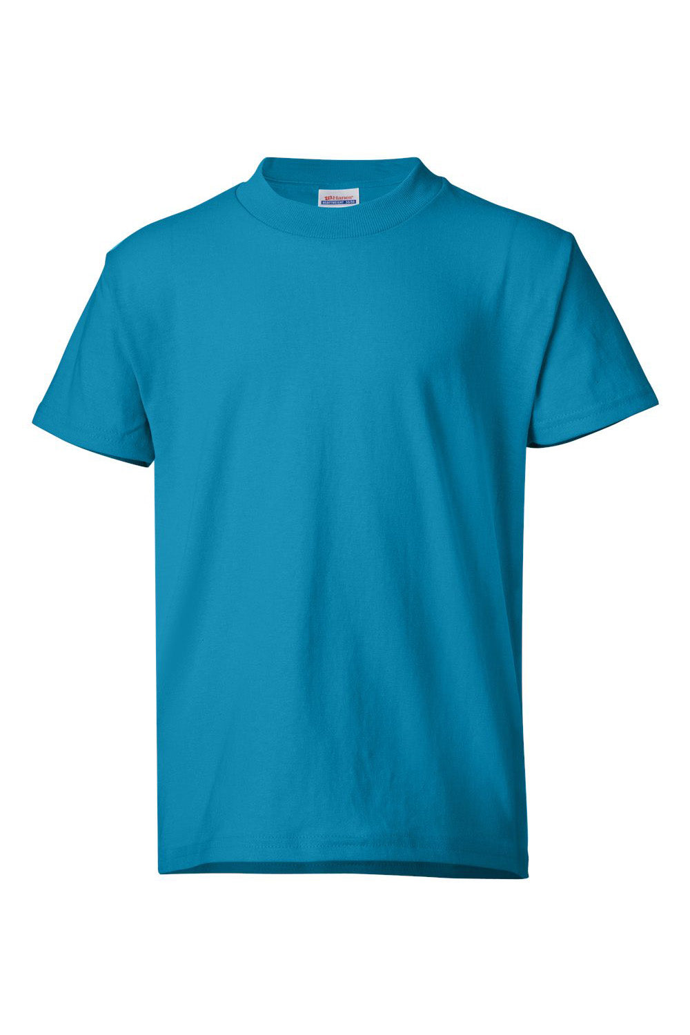 Hanes 5370 Youth EcoSmart Short Sleeve Crewneck T-Shirt Teal Blue Flat Front