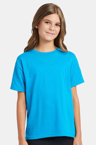 Hanes 5370 Youth EcoSmart Short Sleeve Crewneck T-Shirt Teal Blue Model Front