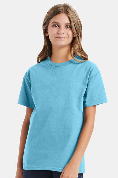 Hanes 5450/54500 Youth ComfortSoft Short Sleeve Crewneck T-Shirt Blue Horizon Model Front