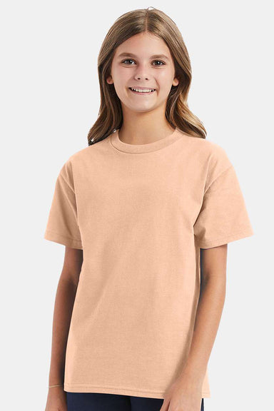 Hanes 5450/54500 Youth ComfortSoft Short Sleeve Crewneck T-Shirt Candy Orange Model Front