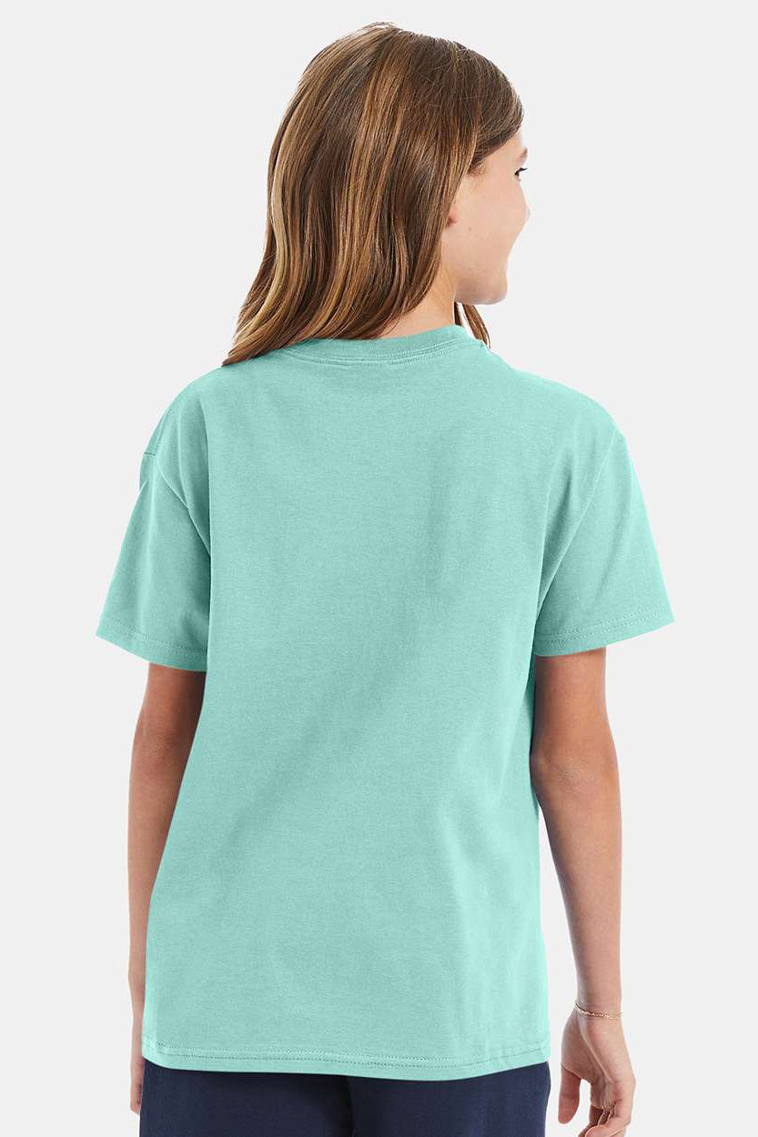 Hanes 5450/54500 Youth ComfortSoft Short Sleeve Crewneck T-Shirt Clean Mint Green Model Back