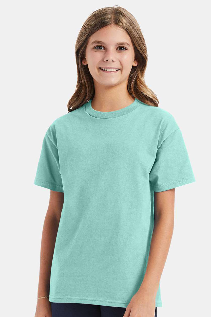 Hanes 5450/54500 Youth ComfortSoft Short Sleeve Crewneck T-Shirt Clean Mint Green Model Front