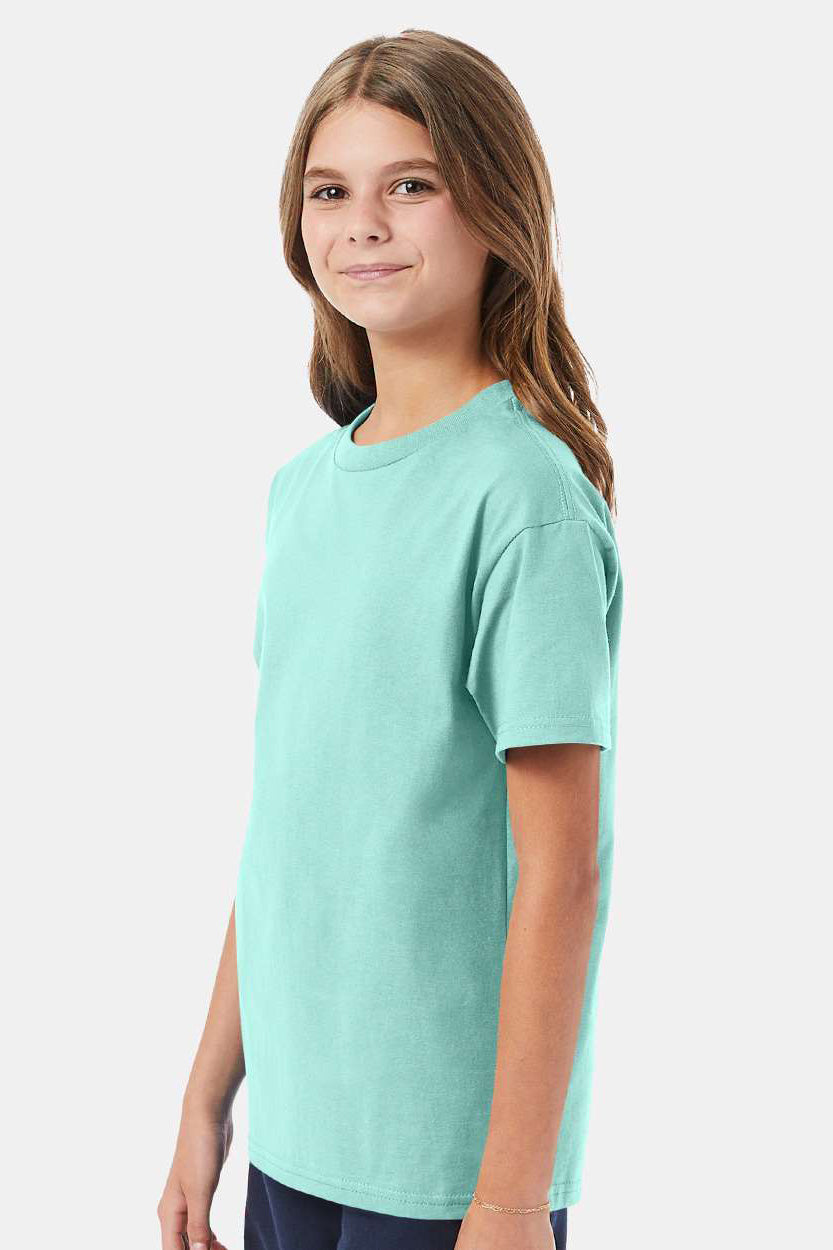 Hanes 5450/54500 Youth ComfortSoft Short Sleeve Crewneck T-Shirt Clean Mint Green Model Side