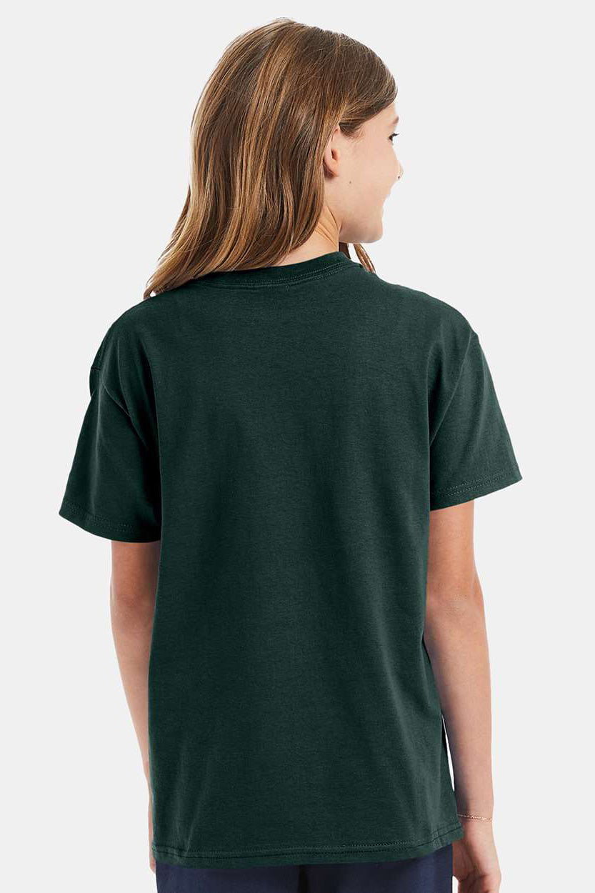 Hanes 5450/54500 Youth ComfortSoft Short Sleeve Crewneck T-Shirt Deep Forest Green Model Back