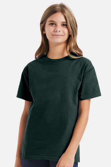 Hanes 5450/54500 Youth ComfortSoft Short Sleeve Crewneck T-Shirt Deep Forest Green Model Front