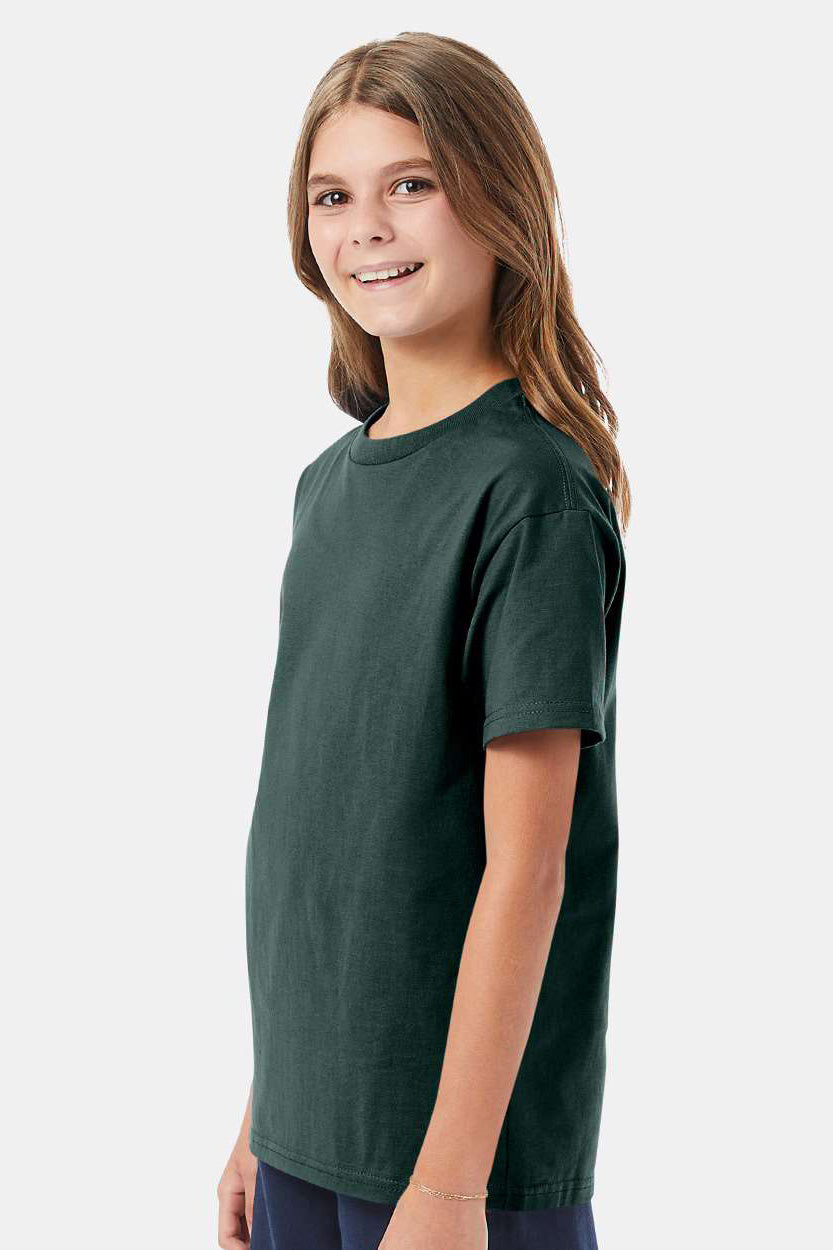 Hanes 5450/54500 Youth ComfortSoft Short Sleeve Crewneck T-Shirt Deep Forest Green Model Side